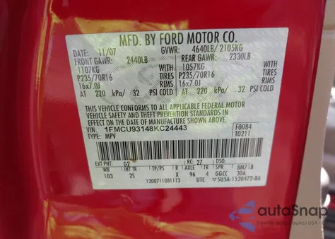 2008 Ford Escape Xlt z USA, uszkodzony, nr VIN 1FMCU93148KC24443